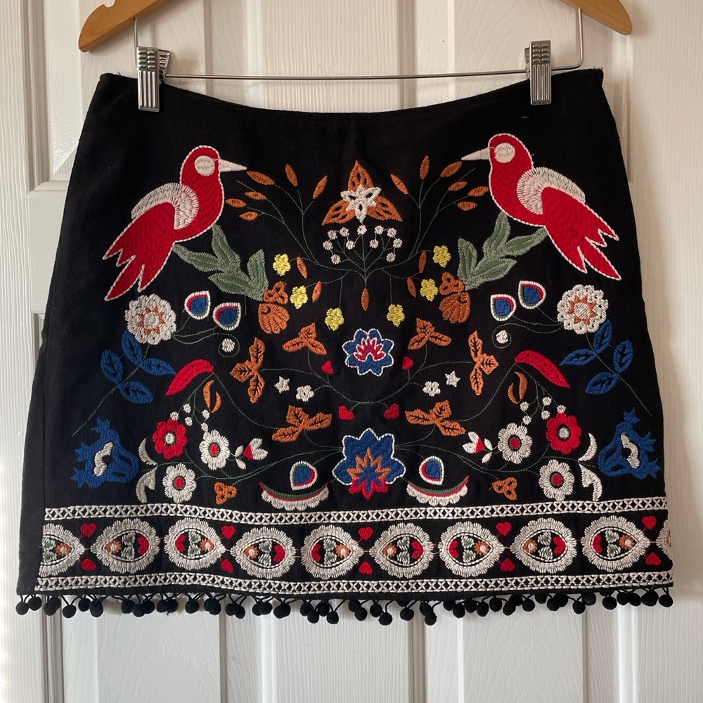 Altar'd State Black Embroidered Mini Skirt